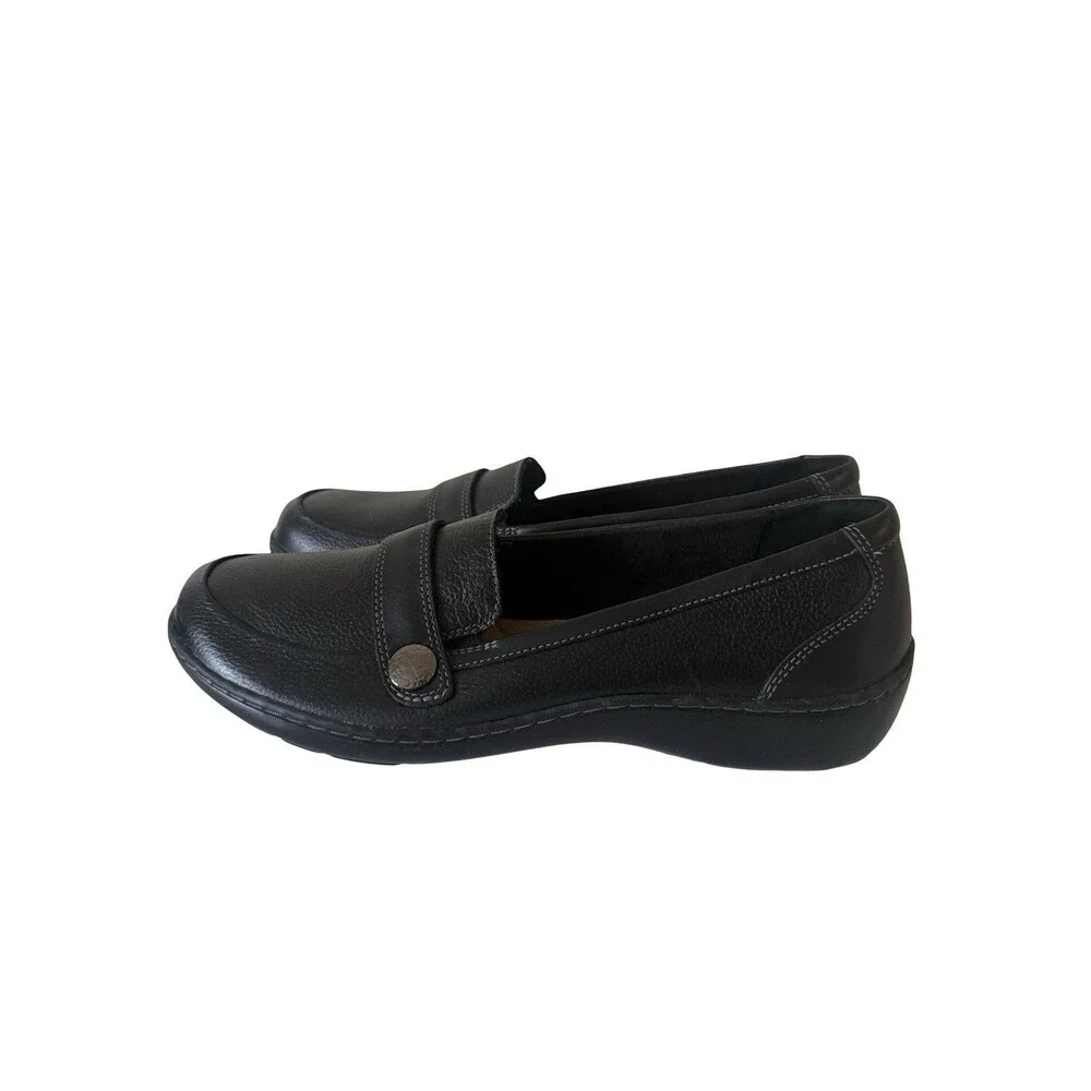 Clarks Womens Cora Daisy Loafers Black Leather Slip On Flat Shoes  SZ 12N NEW